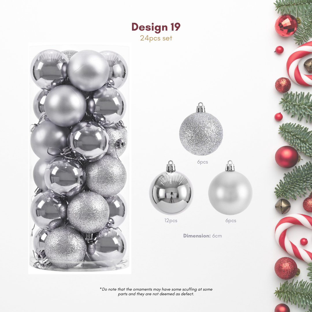 24pcs Set Silver Christmas Tree Baubles