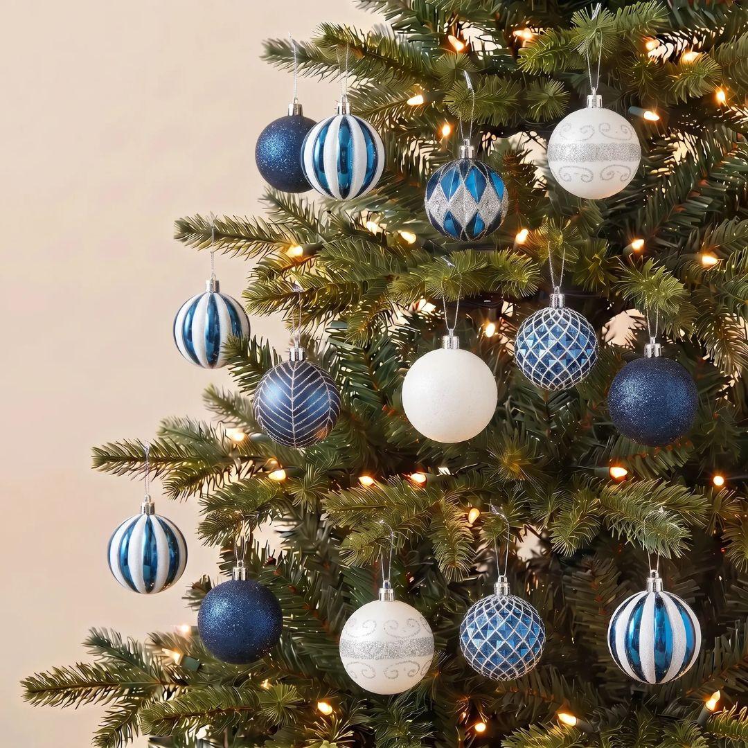 Blue White 6cm 24pcs Set Christmas Baubles for Artificial Christmas Tree Singapore