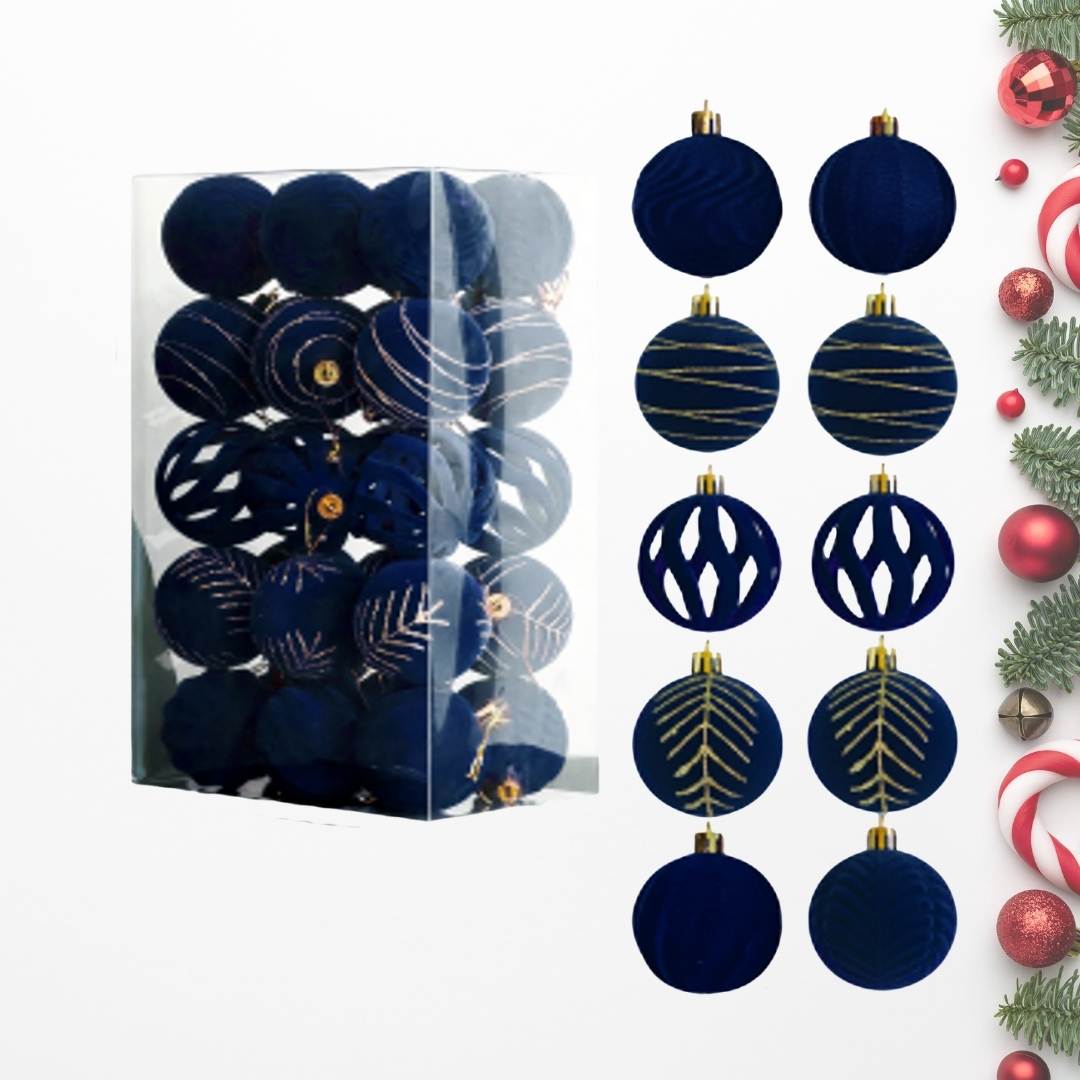 30pcs Set Dark Blue Velvet Christmas Hanging Baubles Ornament (D71)