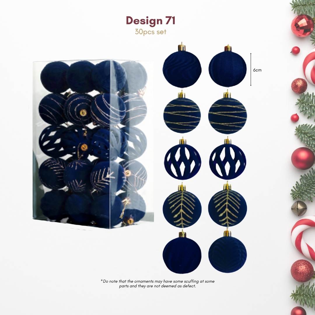 30pcs Set Dark Blue Velvet Christmas Hanging Baubles Ornament (D71)