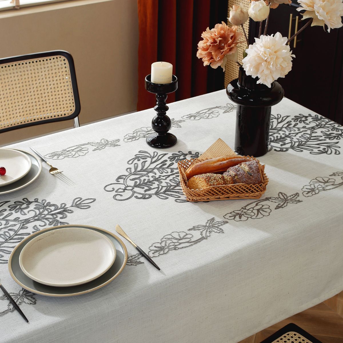 Natalio Grey Floral Table Cloth