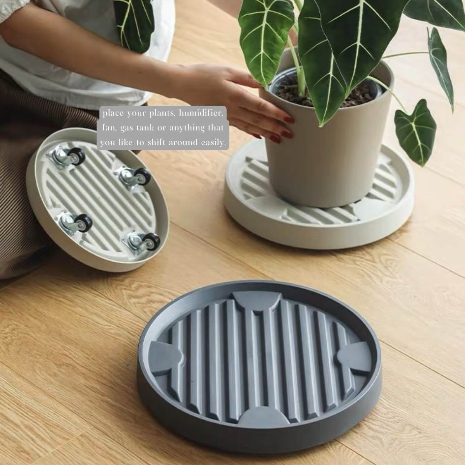 Otis Movable Functional Round Plant Pot Tray with Wheels