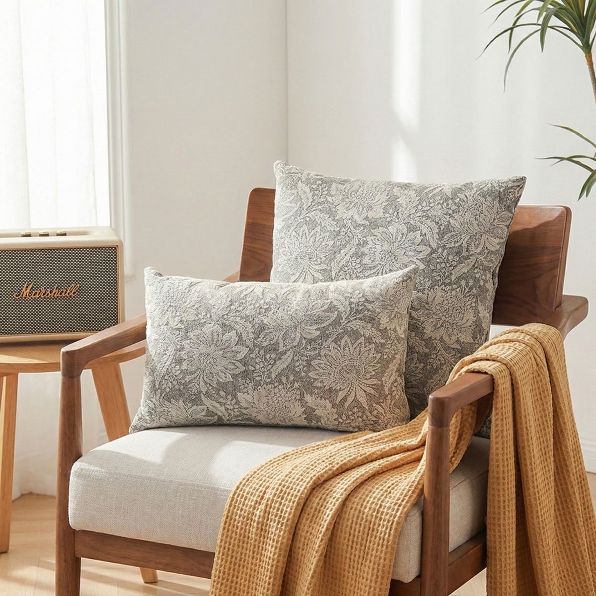 Thasna Grey Floral Cushion Cover A