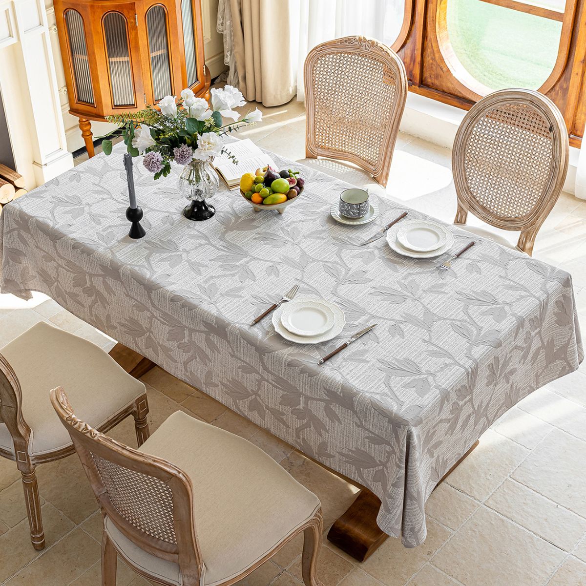 Kinsove Grey Floral Table Cloth
