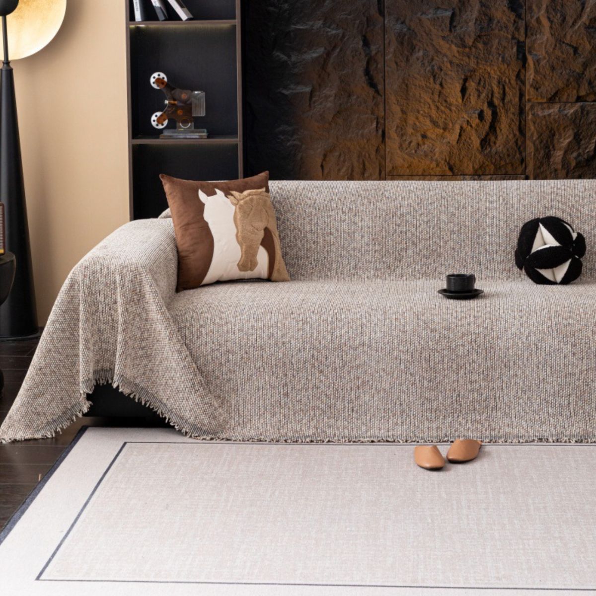 Lamonia Khaki Sofa Throw Cover