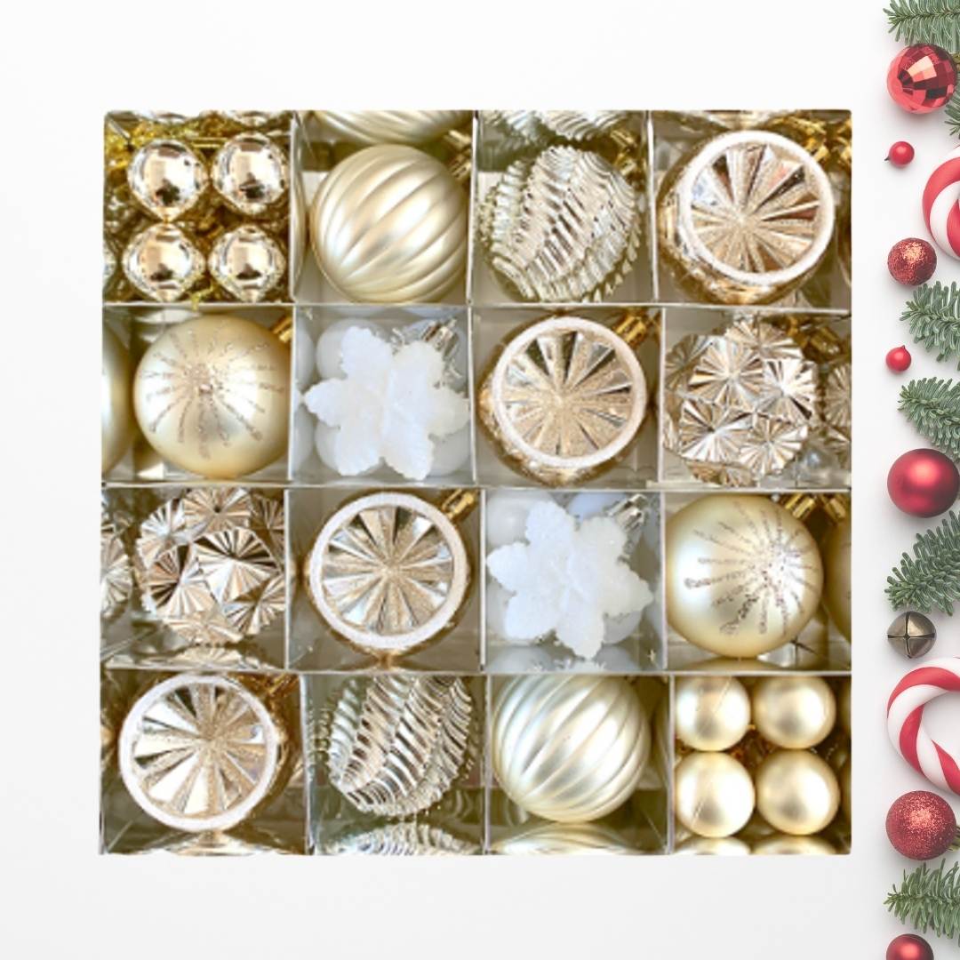 40pcs Set White Gold Christmas Hanging Baubles Ornament (D73)