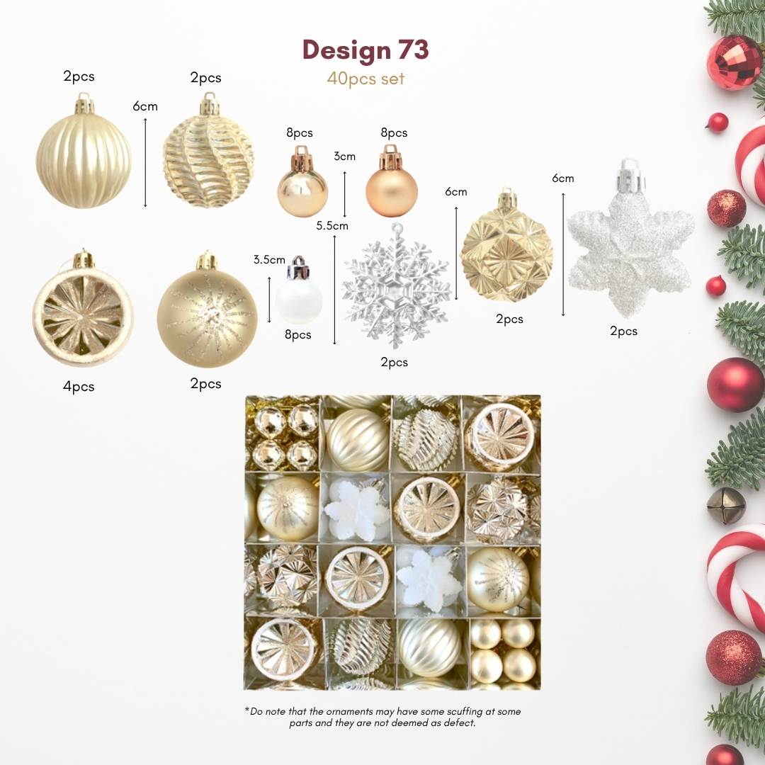 40pcs Set White Gold Christmas Hanging Baubles Ornament (D73)
