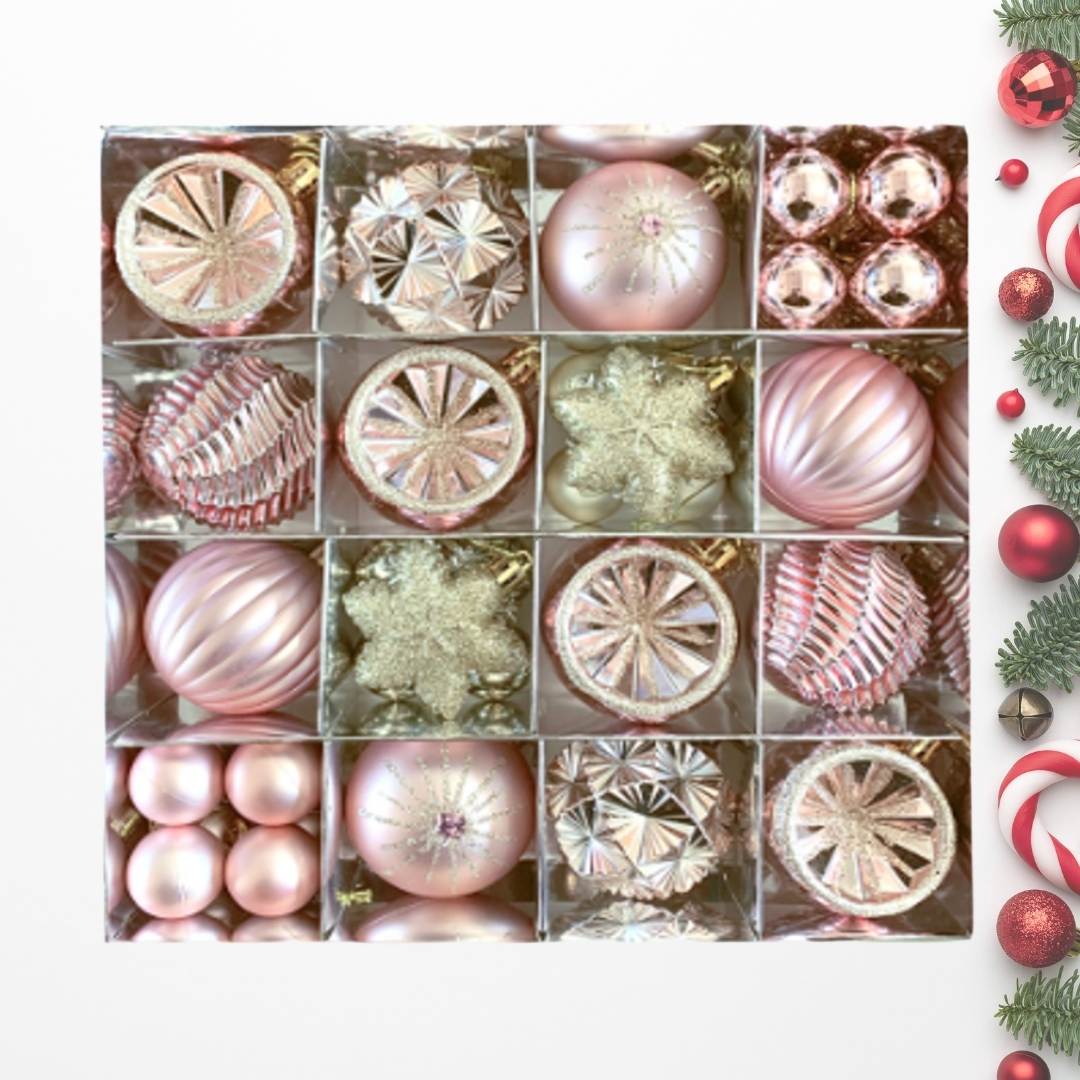 40pcs Set Rose Gold Christmas Hanging Baubles Ornament (D74)