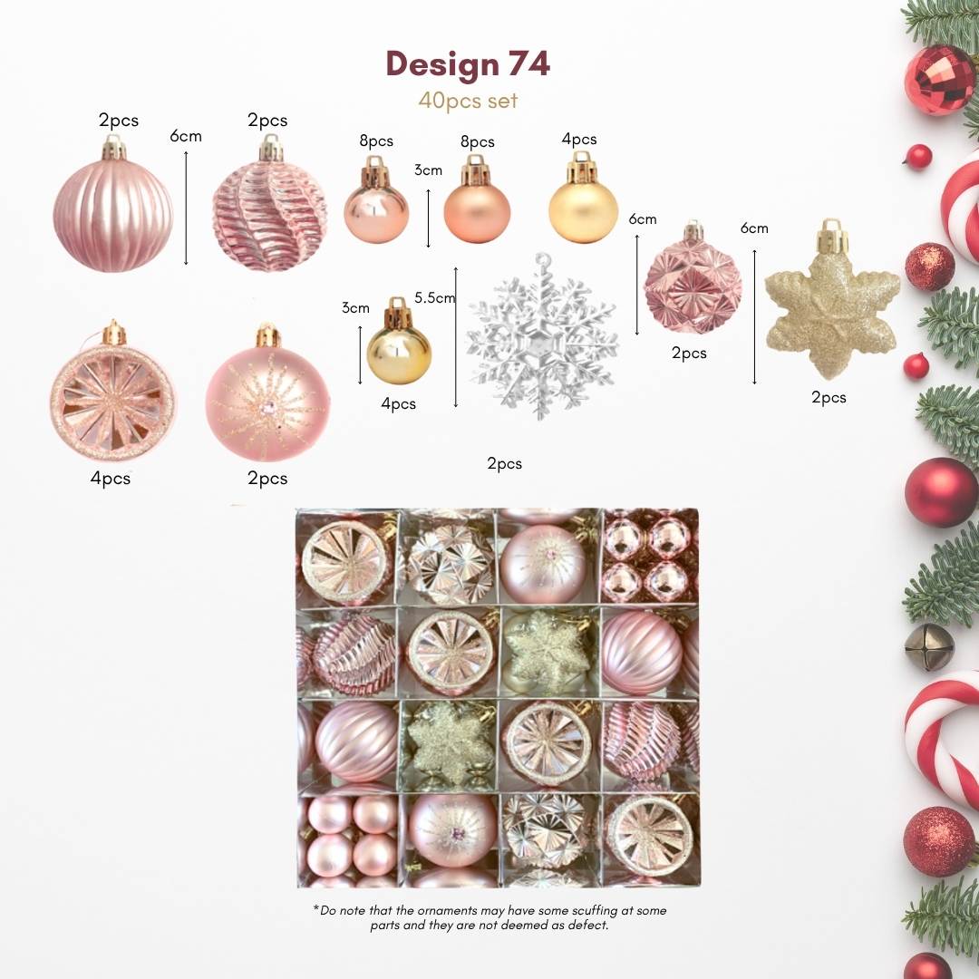 40pcs Set Rose Gold Christmas Hanging Baubles Ornament (D74)