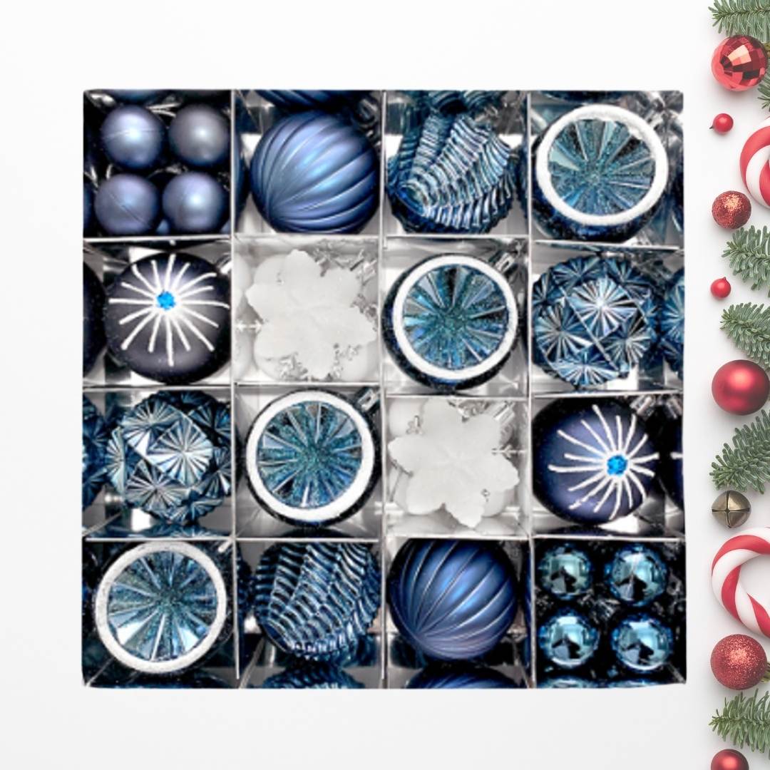 40pcs Set Blue White Christmas Hanging Baubles Ornament (D75)