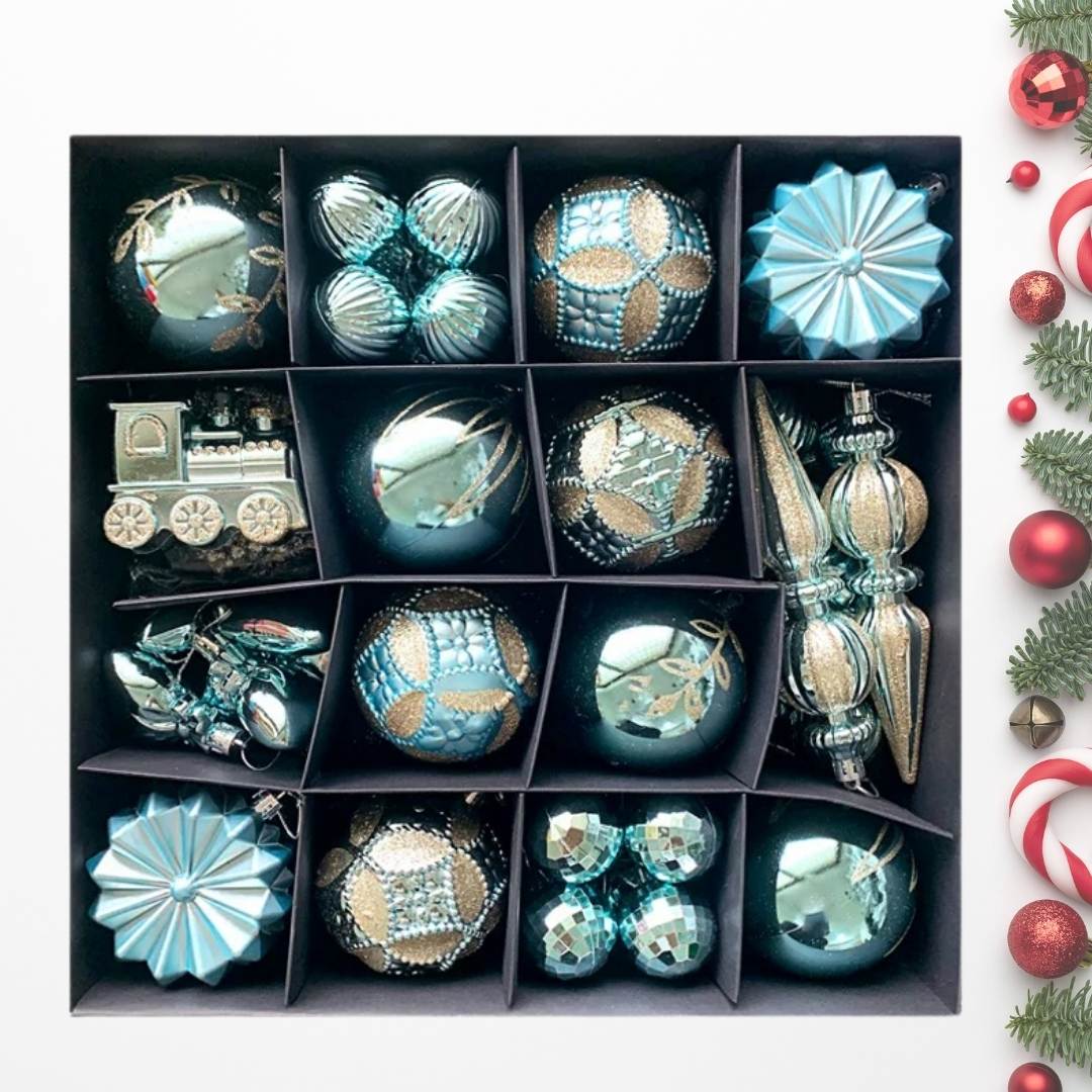 60pcs Set Turquoise Blue Christmas Hanging Baubles Ornament (D76)