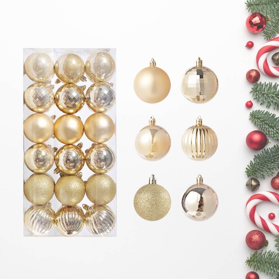 36pcs Set Gold Christmas Hanging Baubles Ornament (D18)