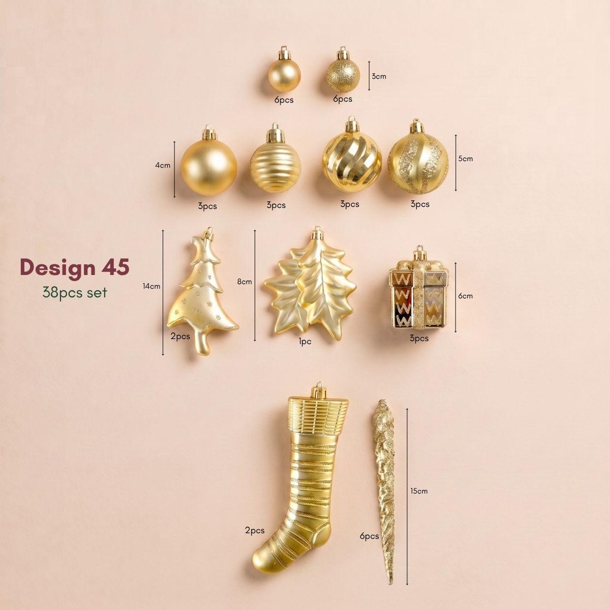 Gold 38pcs Christmas Baubles for Real & Artificial Christmas Tree in Singapore