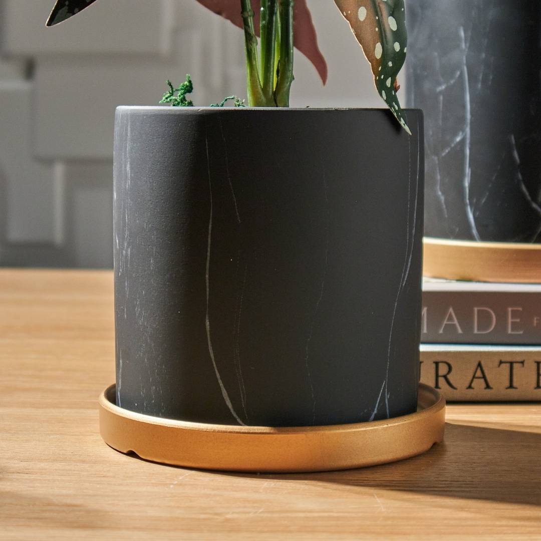 Bowie Black Marble Ceramic Flower Pot