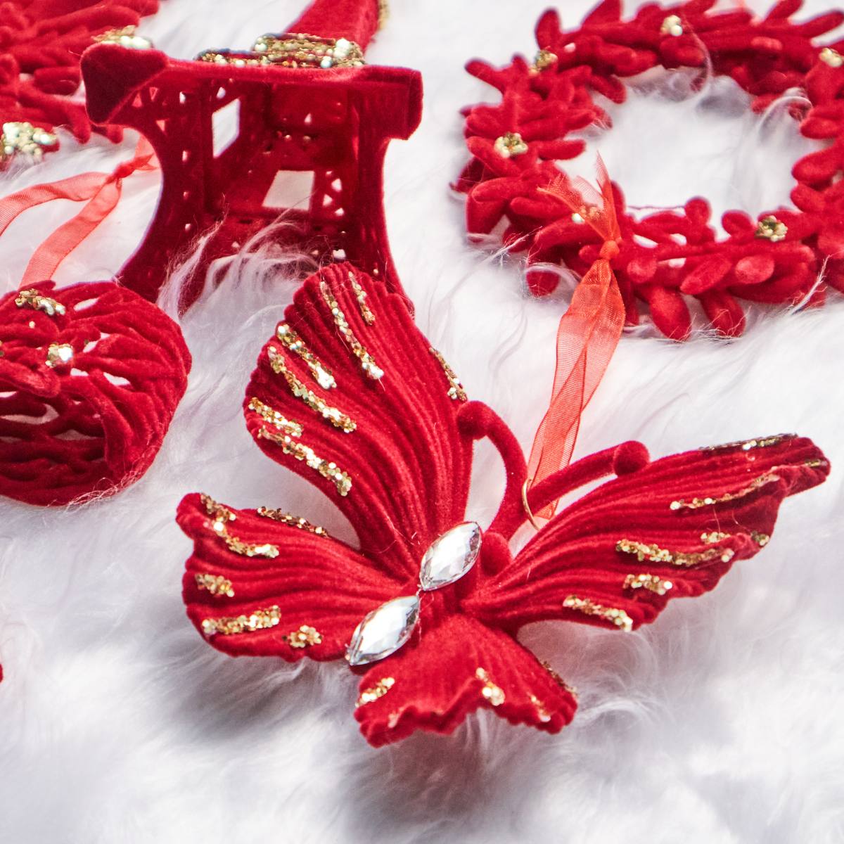 Christmas Burgundy Velvet Hanging Ornmanets-Speckled Space