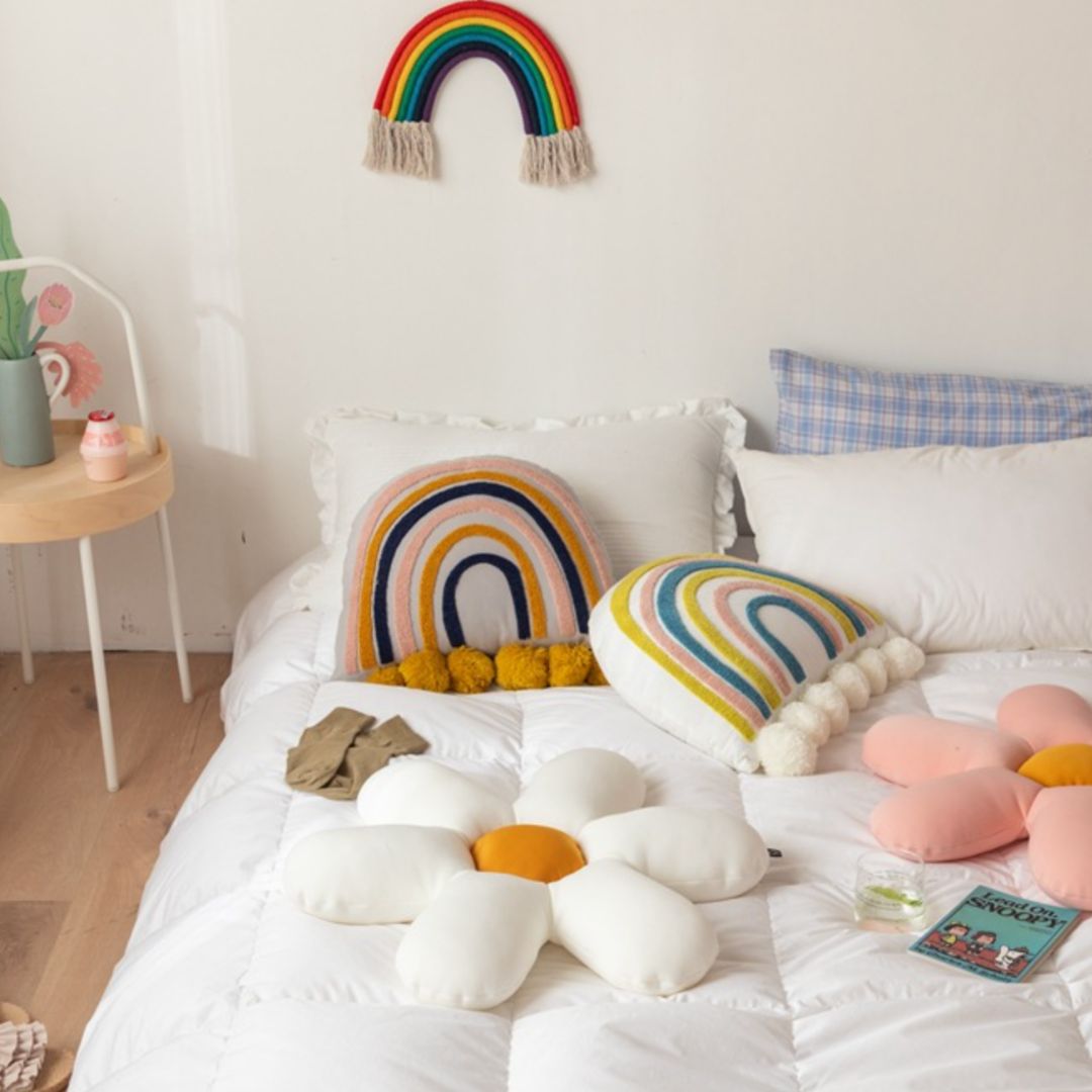 Rainbow Plush Pom Pom Cushion Pillow