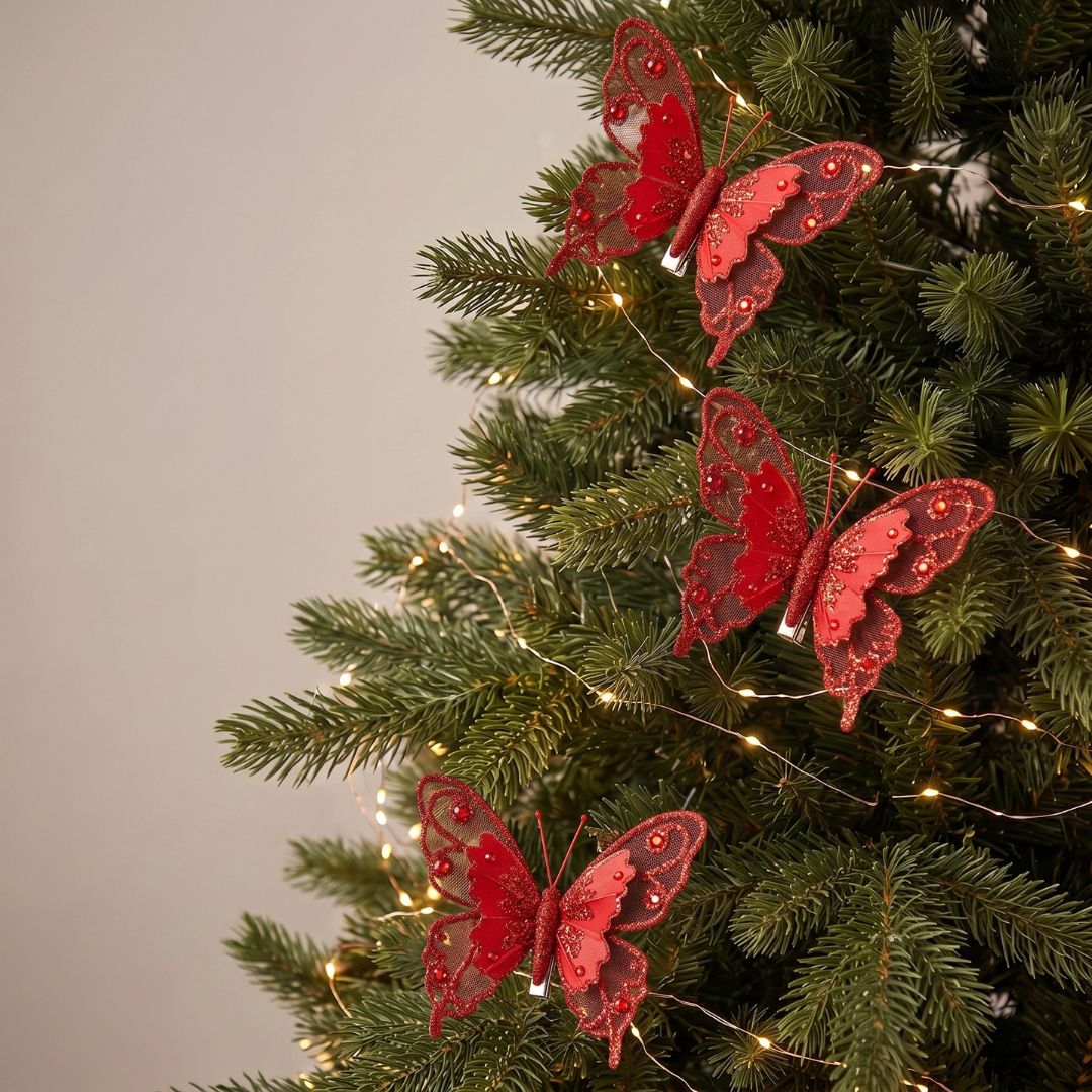 Red Butterfly Pin Christmas Ornament