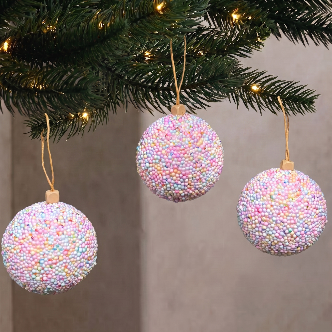 3pcs Sprinkles Pastel Colour Christmas Hanging Baubles Ornaments