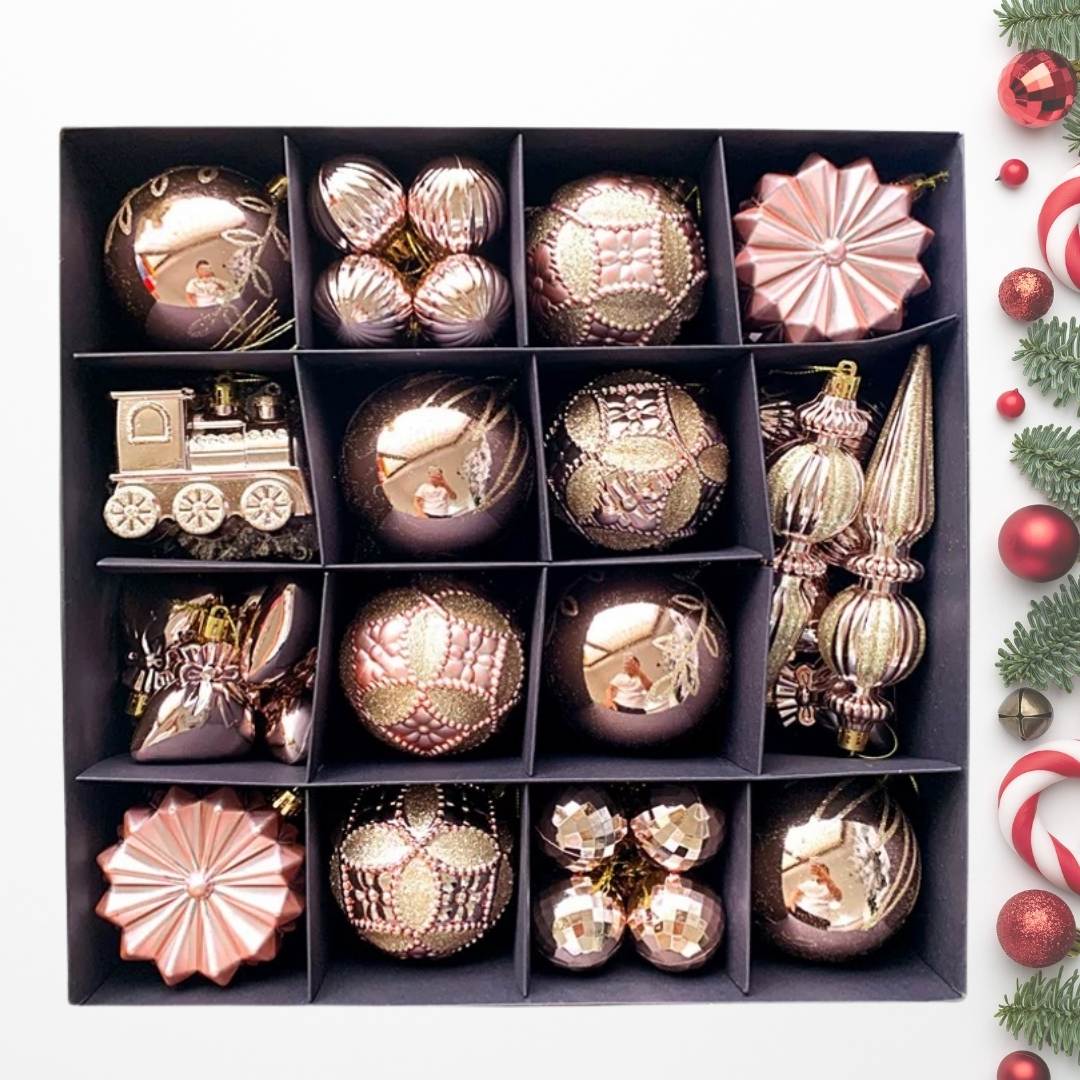 60pcs Set Rose Gold Christmas Hanging Baubles Ornament (D78)