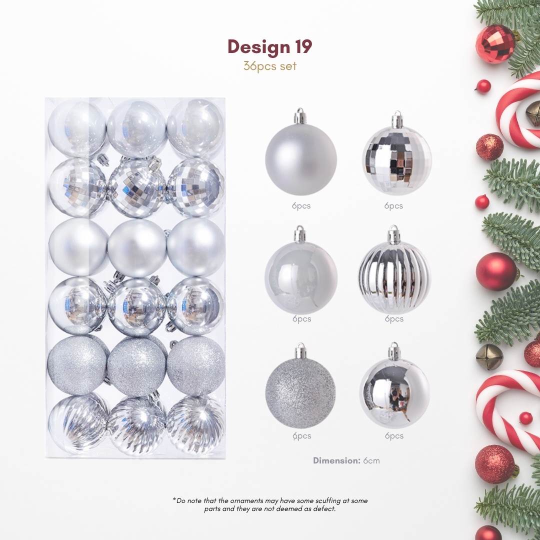 36pcs Set Silver Christmas Hanging Baubles Ornament (D19)