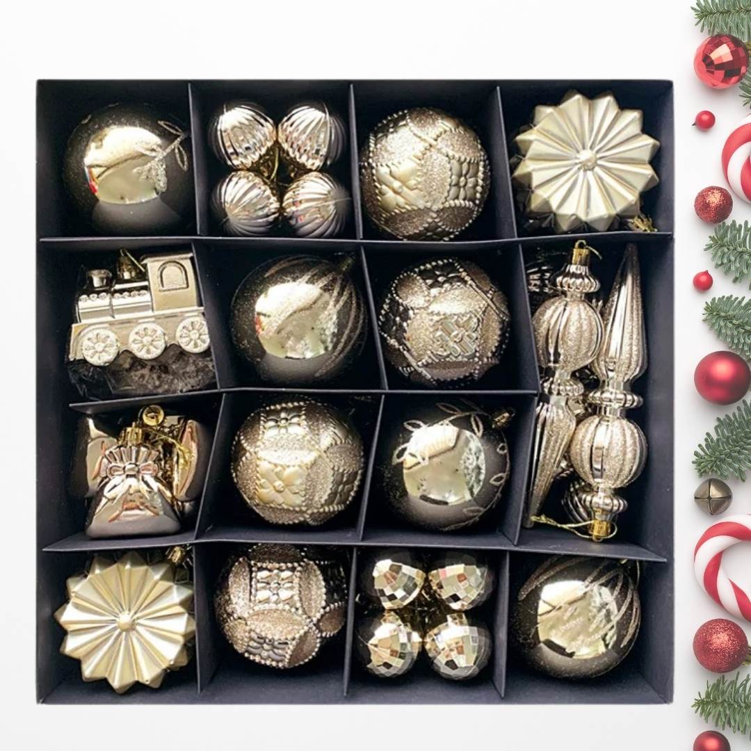 60pcs Set Gold Christmas Hanging Baubles Ornament (D79)