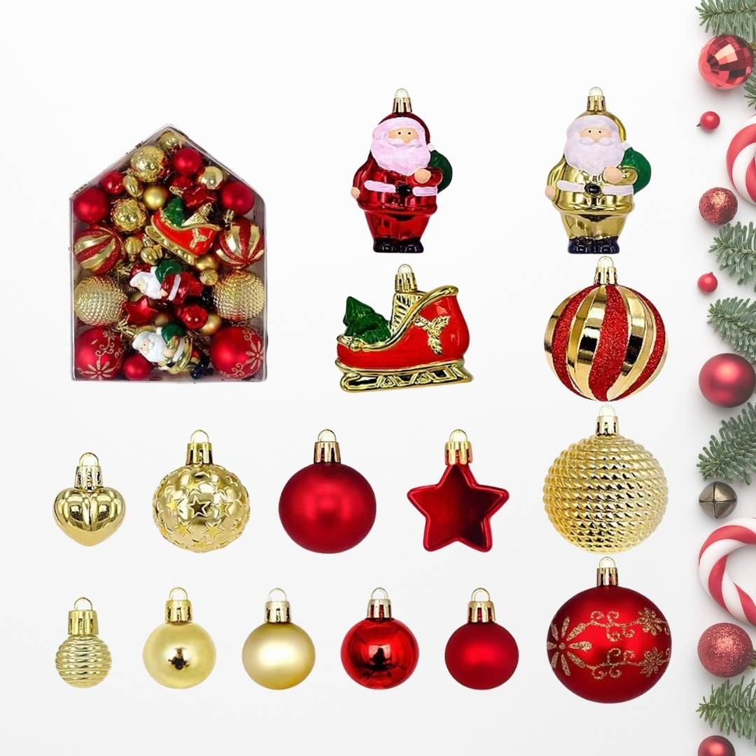 72pcs Set Red Gold Christmas Hanging Baubles Ornament (D80)