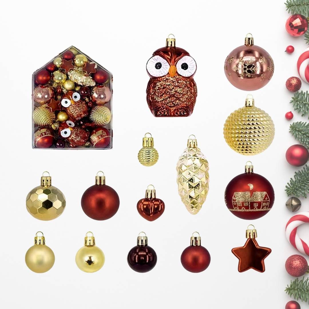72pcs Set Gold Brown Christmas Hanging Baubles Ornament (D81)