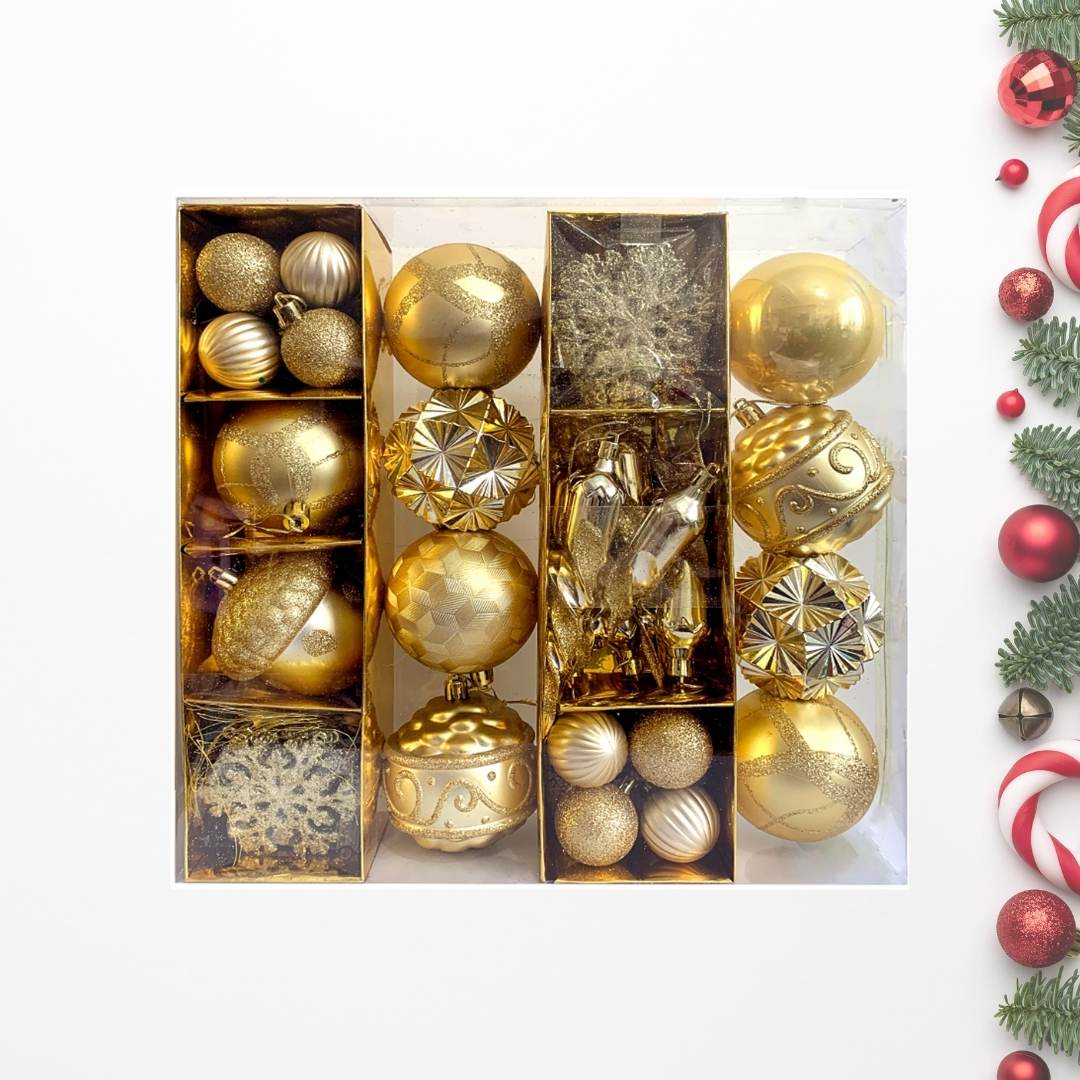 62pcs Set Gold Christmas Hanging Baubles Ornament (D22)