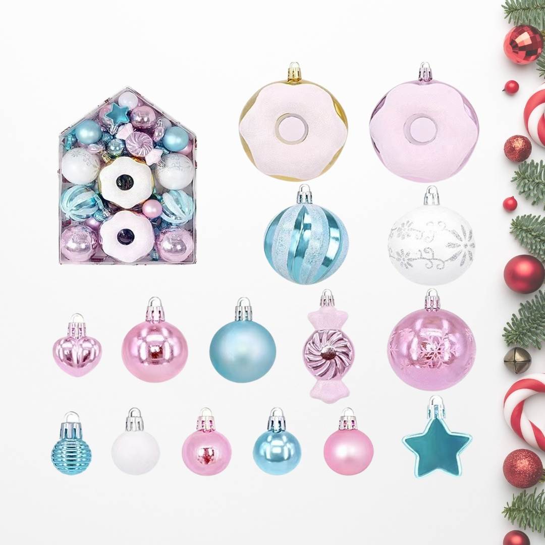 72pcs Set Pastel Pink & Blue Christmas Hanging Baubles Ornament (D82)