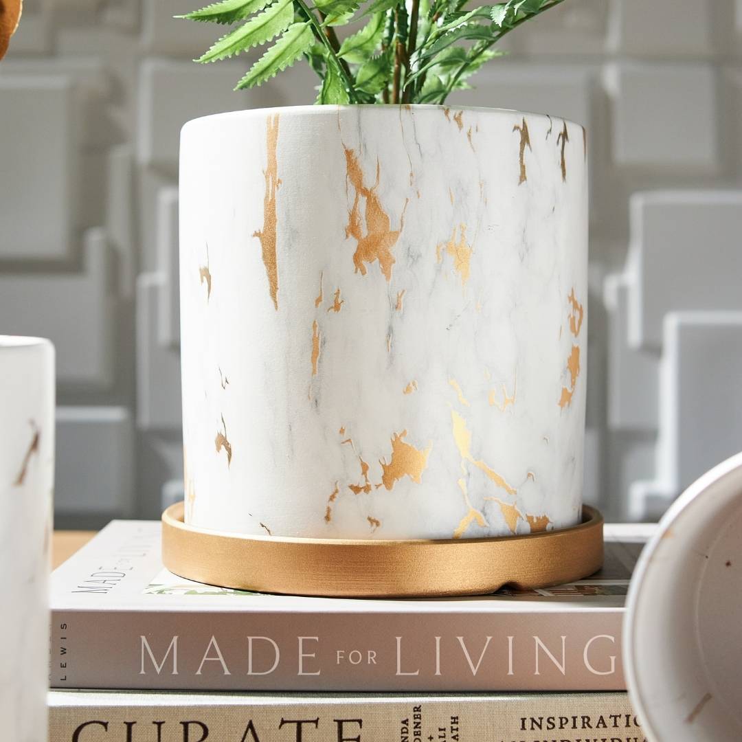 Miygan Marble Gold Ceramic Flower Pot