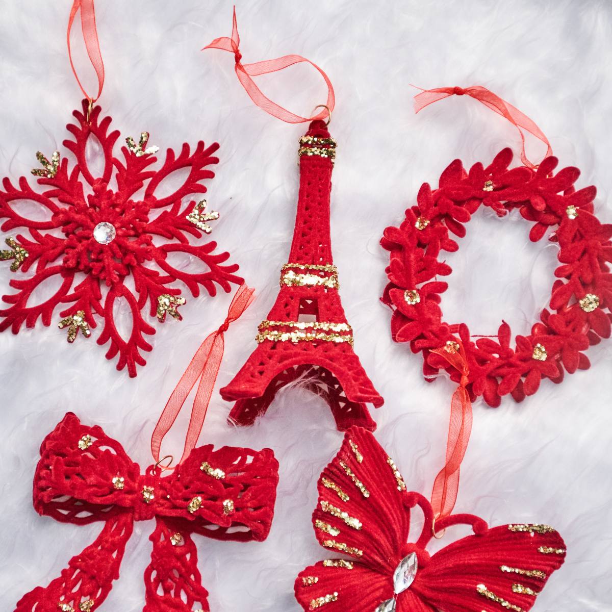 Christmas Burgundy Velvet Hanging Ornmanets-Speckled Space