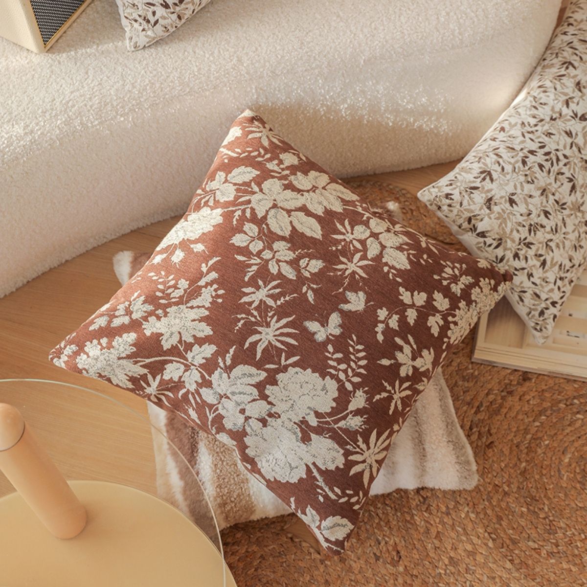 Sachi Brown Floral Cushion Cover A