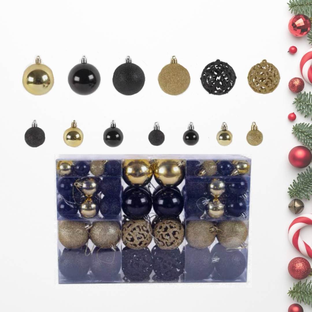 100pcs Set Black Gold Christmas Hanging Baubles Ornament (D86)