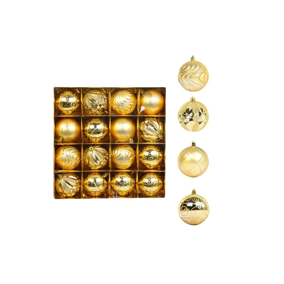 16pcs Set 8cm Gold Christmas Hanging Baubles Ornament