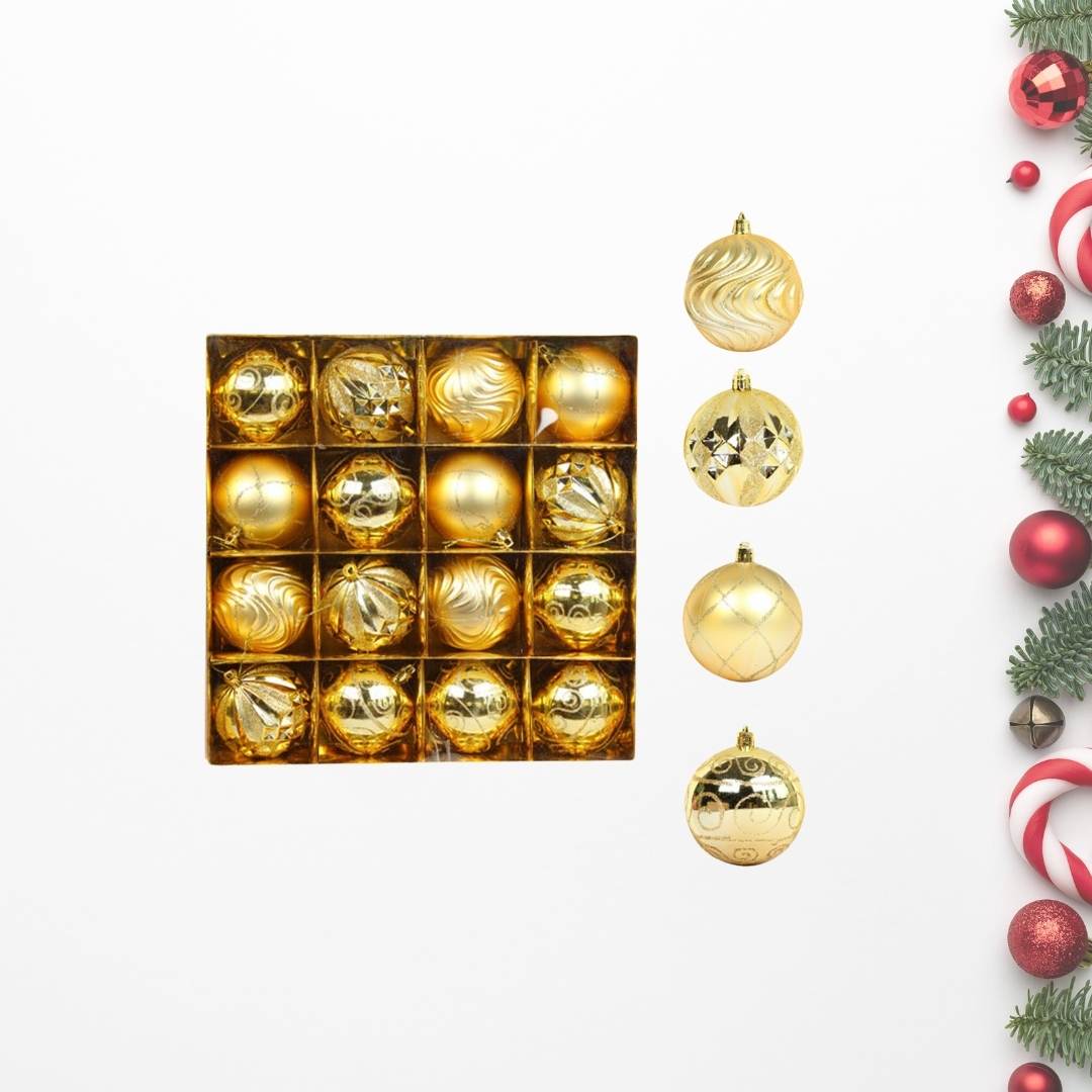 16pcs Set 8cm Gold Christmas Hanging Baubles Ornament (D27)