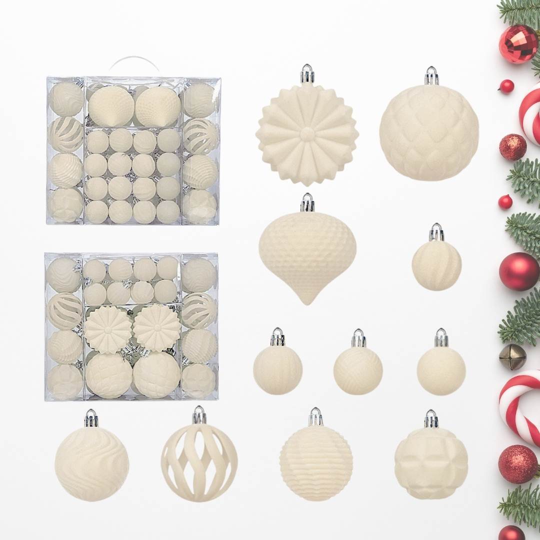 48pcs Set Beige Christmas Hanging Baubles Ornament (D88)