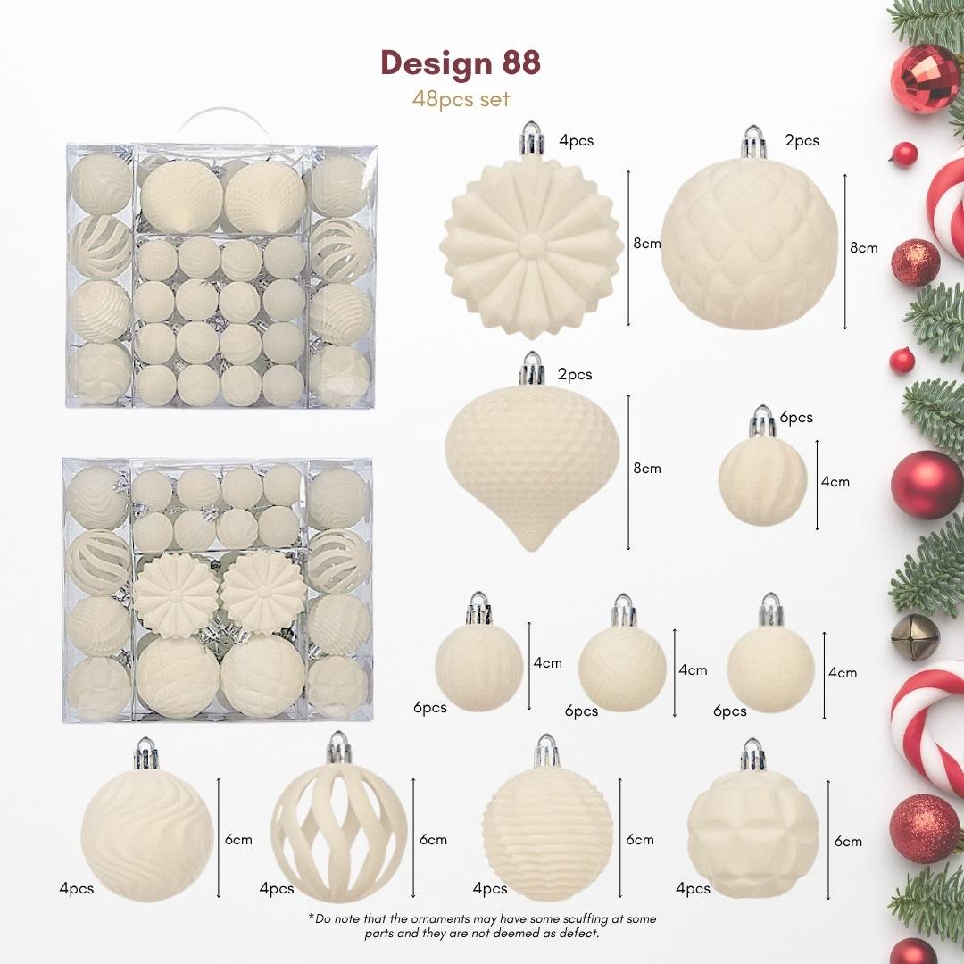 48pcs Set Beige Christmas Hanging Baubles Ornament (D88)