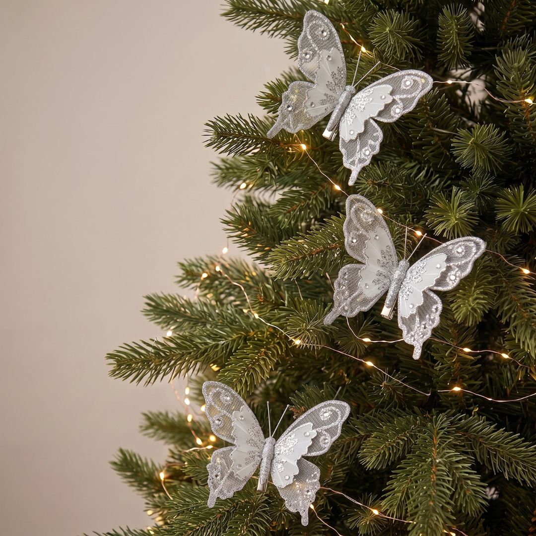 Silver Butterfly Pin Christmas Ornament
