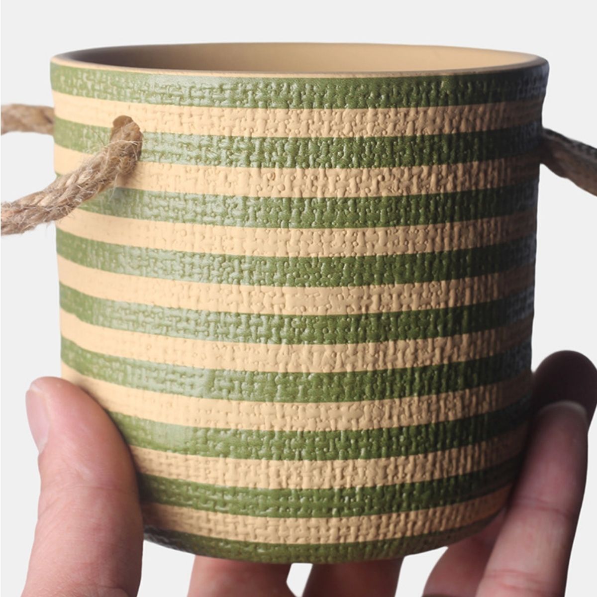 Wabi Sabi Indoor Plant Pot with Rope Handles and Matching Tray
