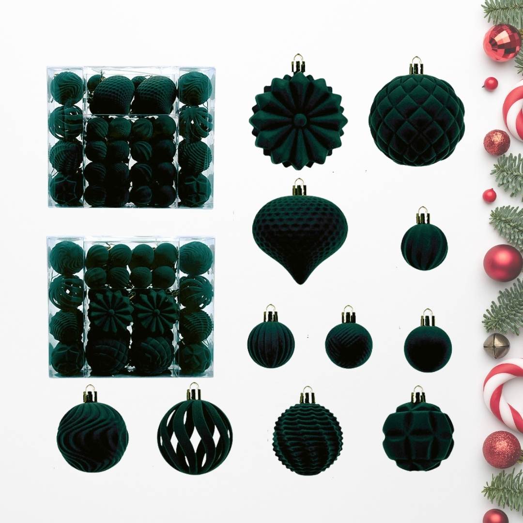 48pcs Set Dark Green Christmas Hanging Baubles Ornament (D89)
