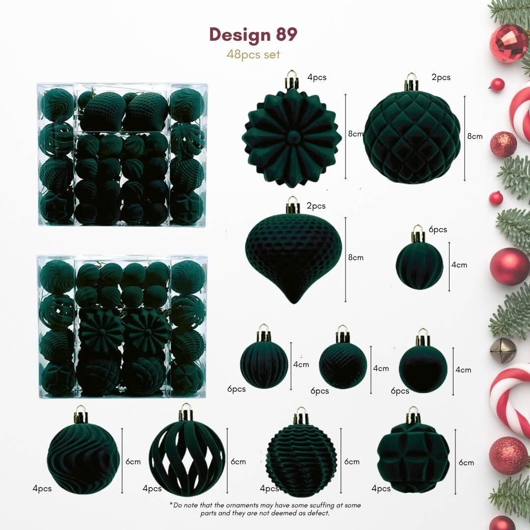 48pcs Set Dark Green Christmas Hanging Baubles Ornament (D89)