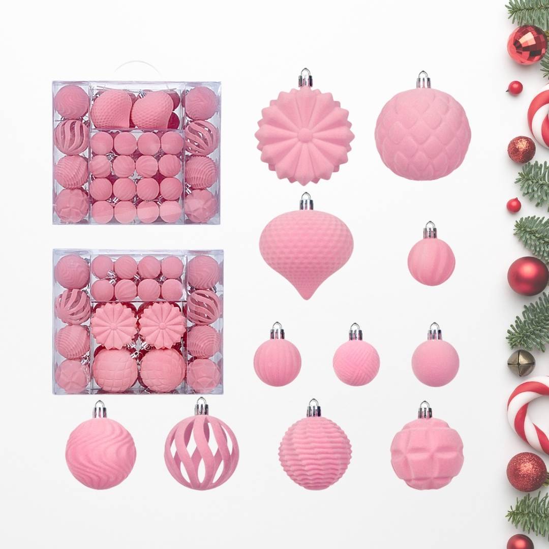 48pcs Set Pink Christmas Hanging Baubles Ornament (D90)