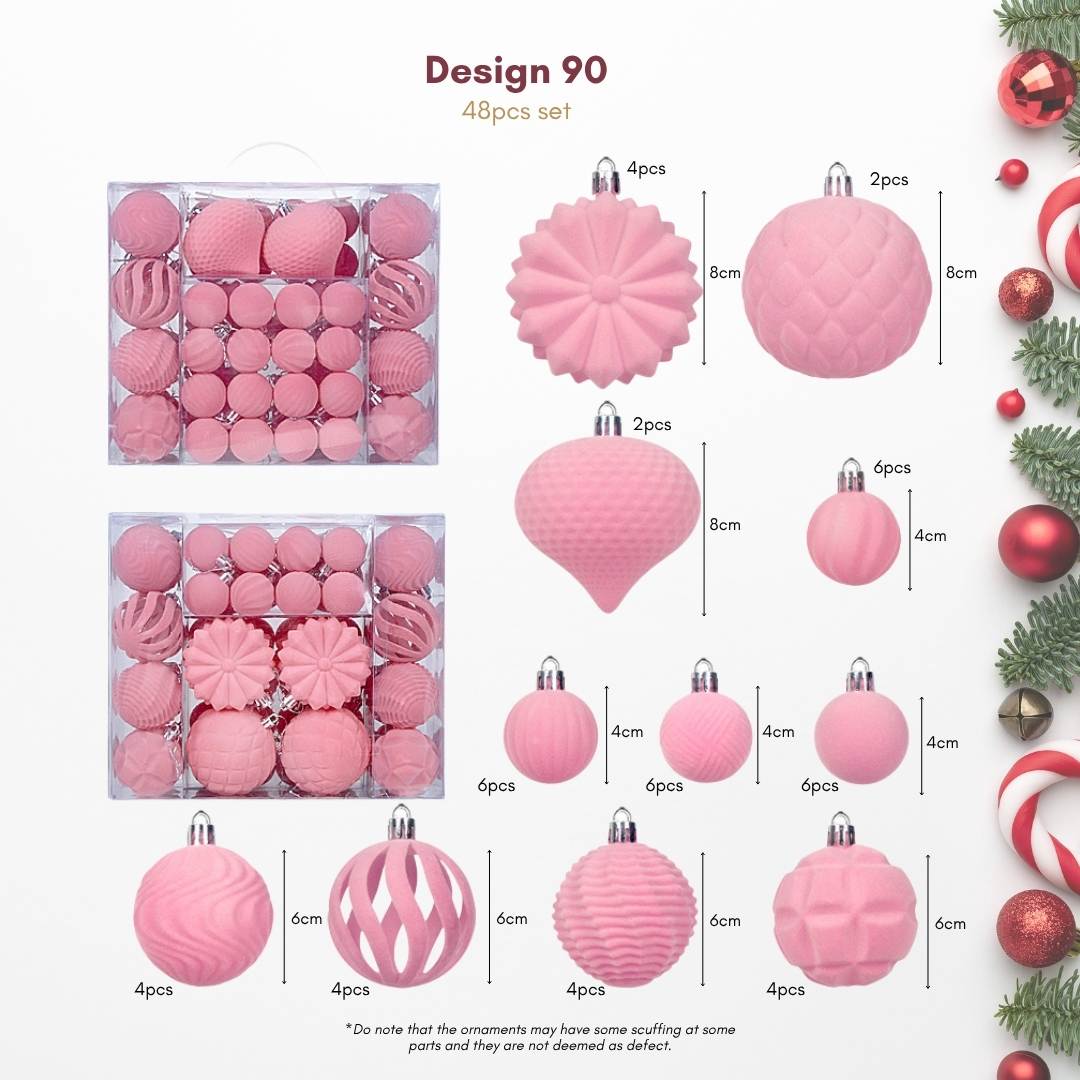 48pcs Set Pink Christmas Hanging Baubles Ornament (D90)