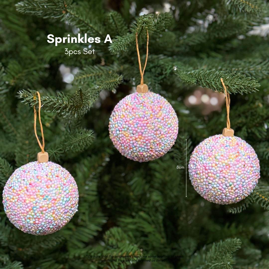 3pcs Sprinkles Pastel Colour Christmas Hanging Baubles Ornaments