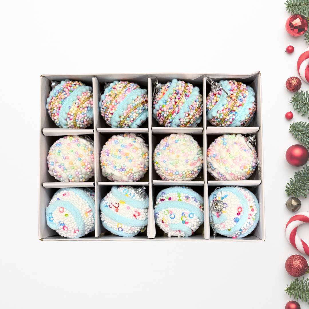 12pcs Sprinkles Pastel Colour Christmas Hanging Baubles Ornaments