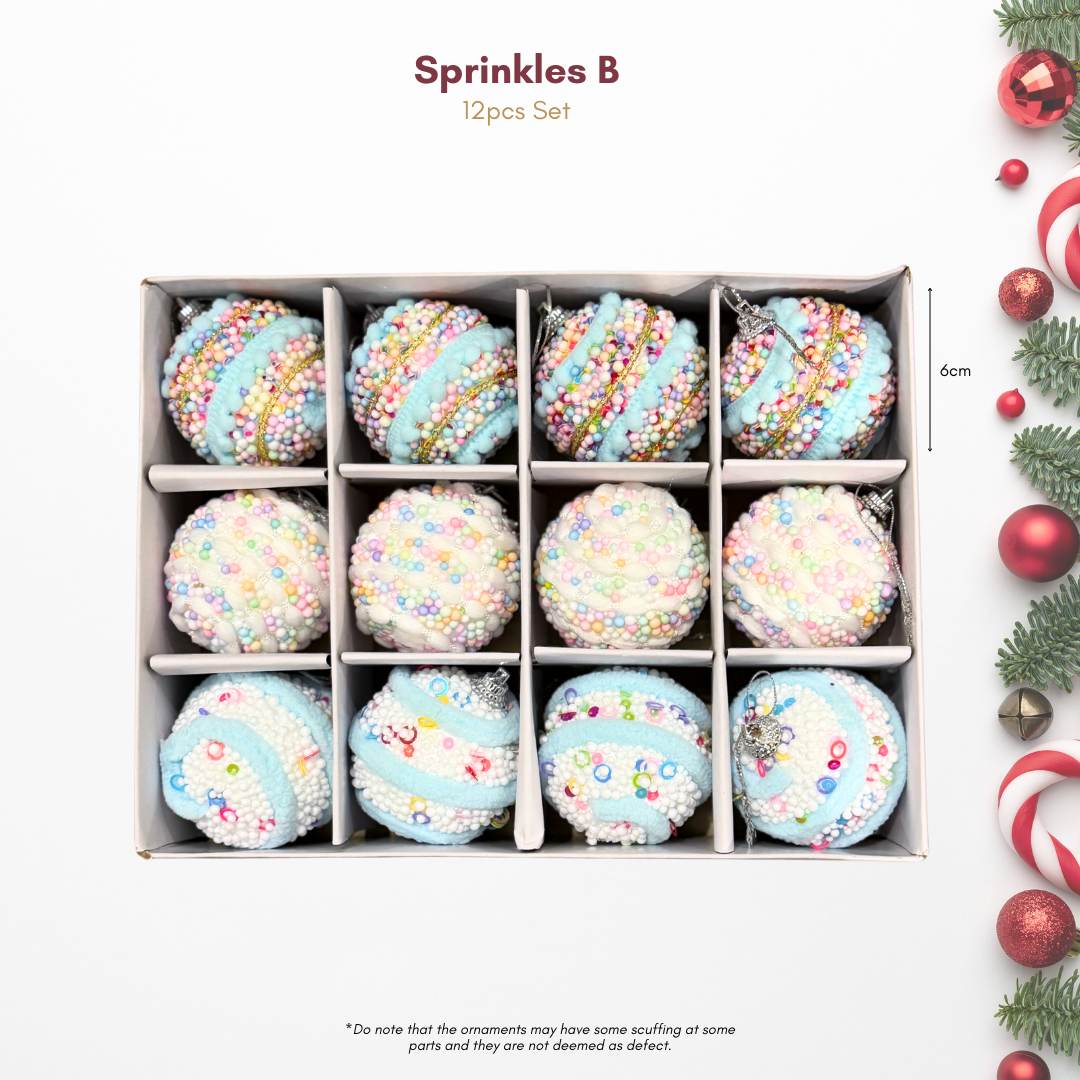 12pcs Sprinkles Pastel Colour Christmas Hanging Baubles Ornaments