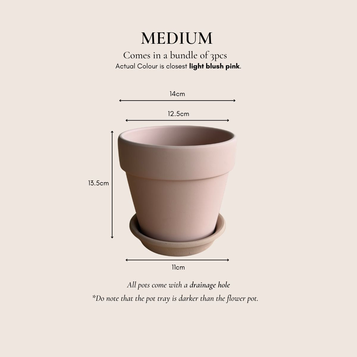 Blush Pink Terracotta Pottery Flower Pot