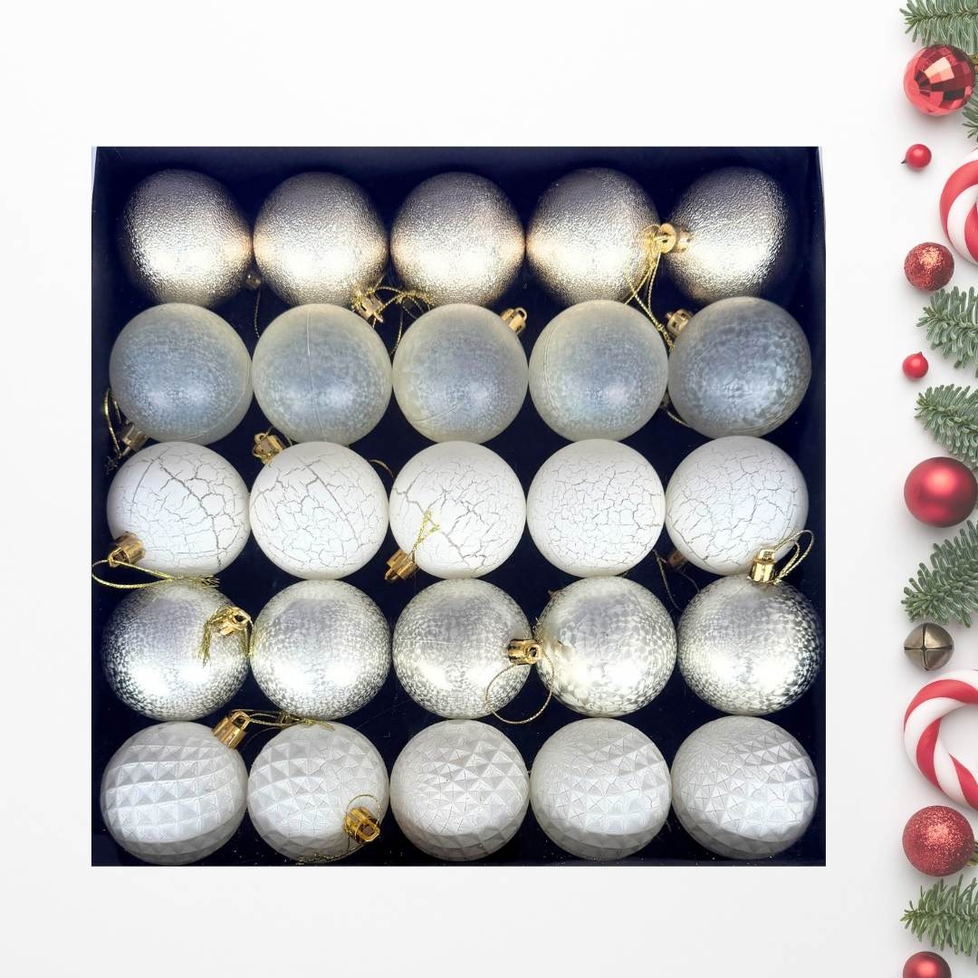24pcs Set White Light Gold Christmas Hanging Baubles Ornament (D60)