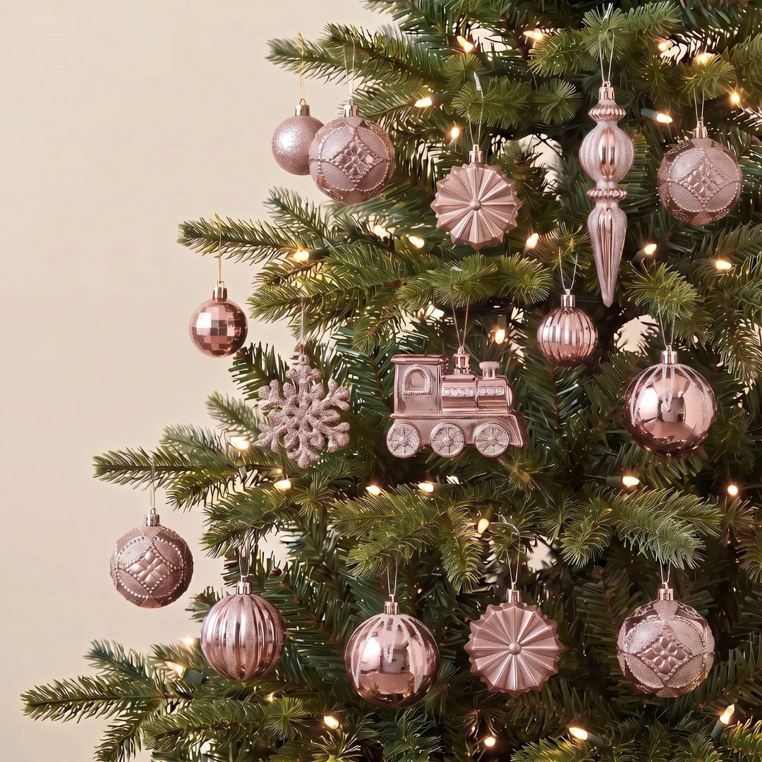 Rose Gold Christmas Hanging Baubles Ornament - 60pcs Set (D78)