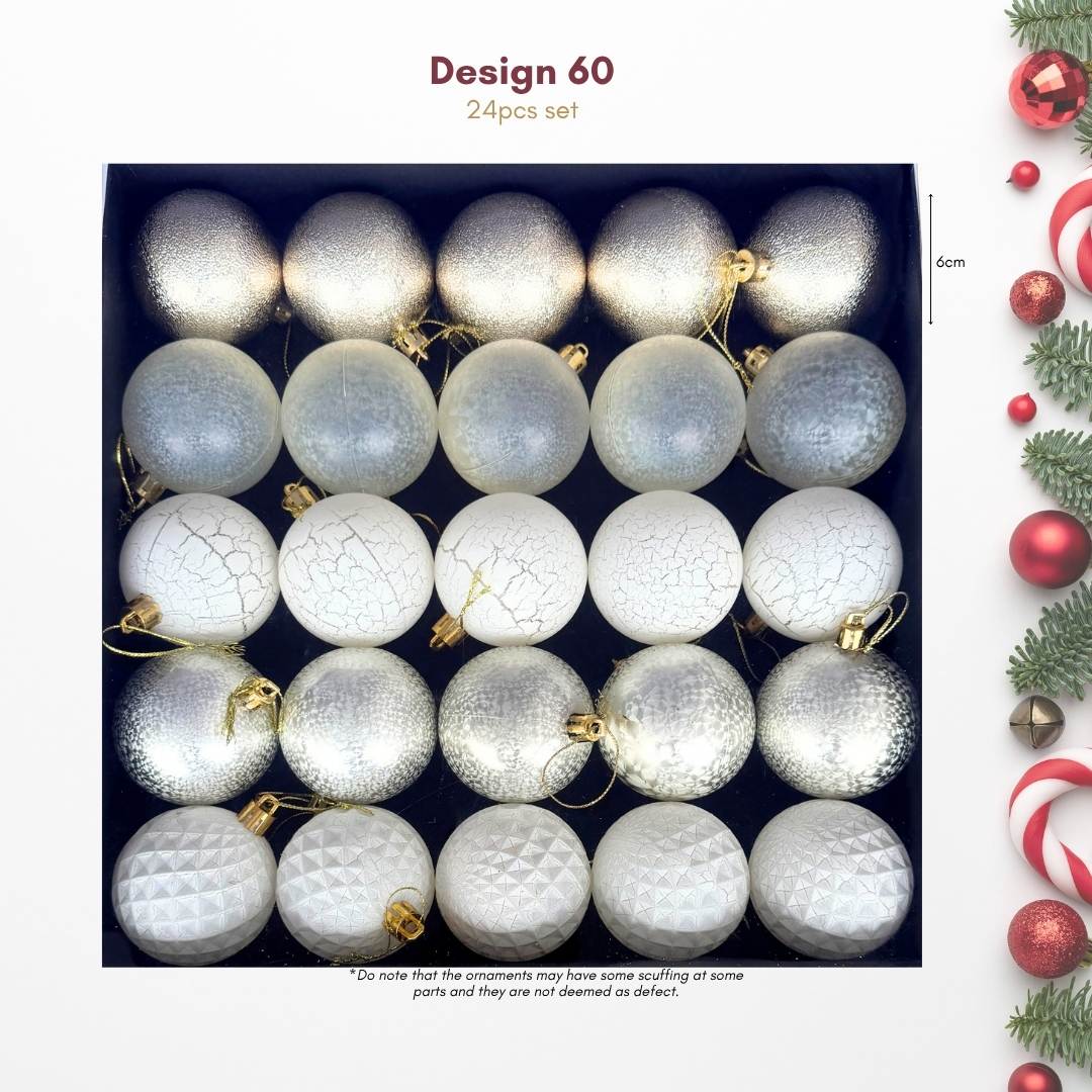 24pcs Set White Light Gold Christmas Hanging Baubles Ornament (D60)